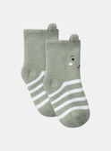 Lehmgrüne und weiße Terry-Bouclette-Socken KAALAN / 24E4BG35SOQG600