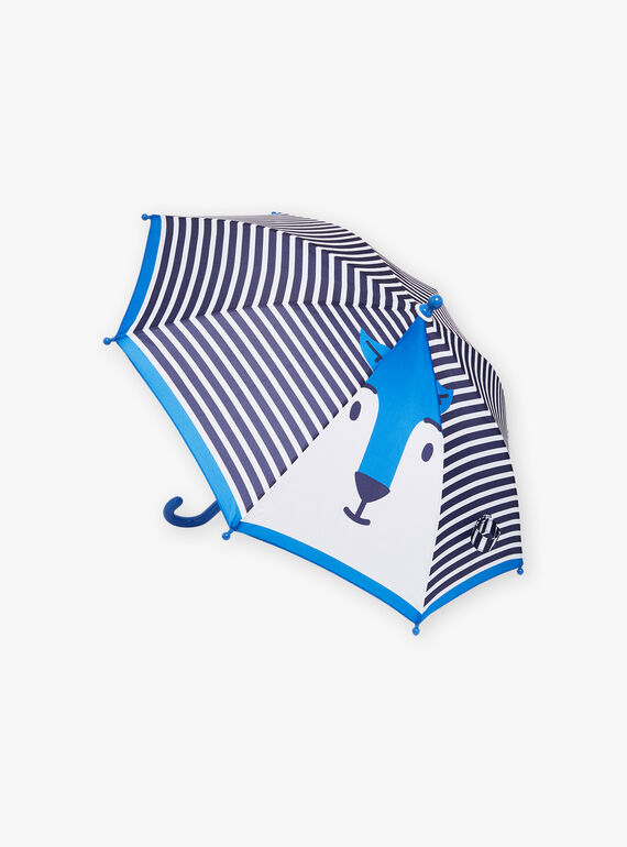Blau-weiß gestreifter Regenschirm mit Wolfsanimation DAPLAGE / 22H4PGE1PUIC205