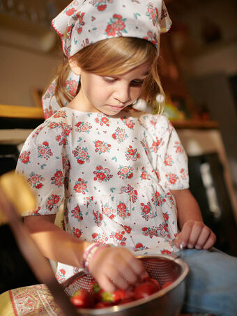 Bluse für Kind Mädchen in ecru mit Blumendruck CUICHETTE / 22E2PFJ2CHE632