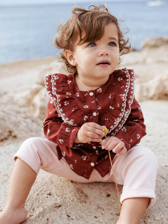 Haselnussfarbene und weiße Bluse mit Blumenmuster für Baby Mädchen CABRINA / 22E1BF71CHE821