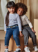 Graue Paperbag-Denim-Jeans für Kinder Mädchen mit gestreiftem Gürtel CLODETTE2 / 22E2PFF1JEAK004