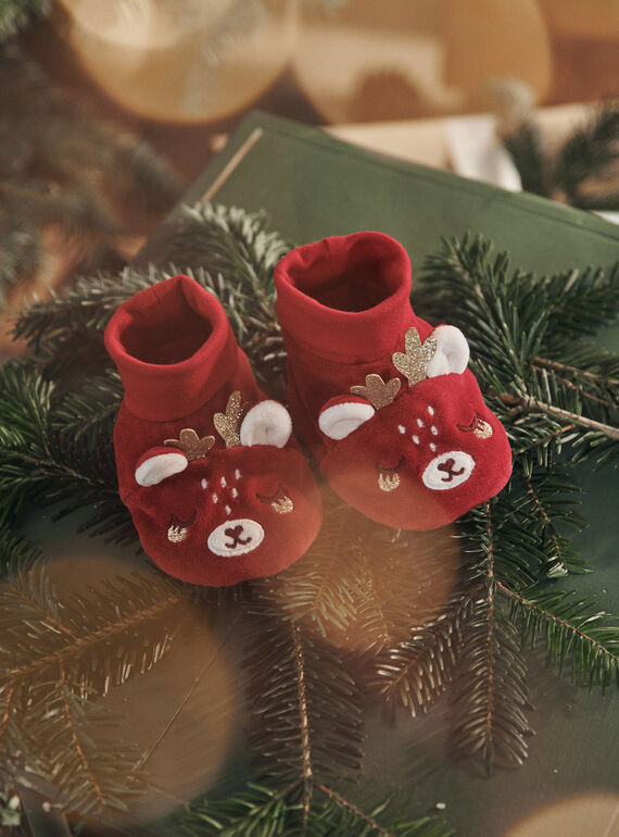 Rote Samtpantoffeln mit 3D-Weihnachts-Rentier-Animation 