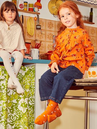 Orangefarbene Socken mit Blumenmuster DOCHETTE / 22H4PFF1SOQ405