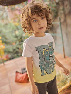 Kind Junge gelbes tie-&-dye T-Shirt mit Dinosauriermotiv CATICHAGE / 22E3PGB2TMC116