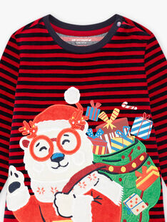 Schlafanzug mit gestreiftem Weihnachtsbären aus Samt für Kinder Jungen BODRAGE / 21H5PGI3PYJF528