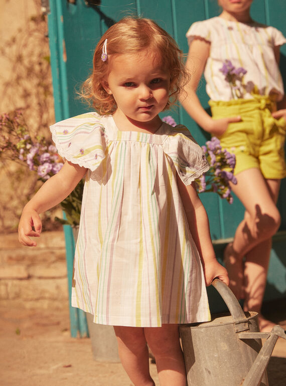 Set mit Kleid und Bloomer in Ecru mit Streifenprint aus Popeline LAALBERTINE / 24H1BFI2ROB001