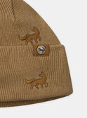 Strickmütze, braun mit Wolfsstickerei, Jungen NIRENAGE / 25H4PGE3BONA014