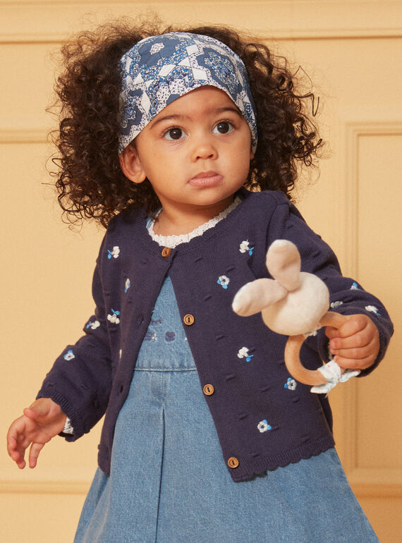 Texturierte marineblaue Strickjacke mit gestickten Blumen LACORRINE / 24H1BFJ2CAR070