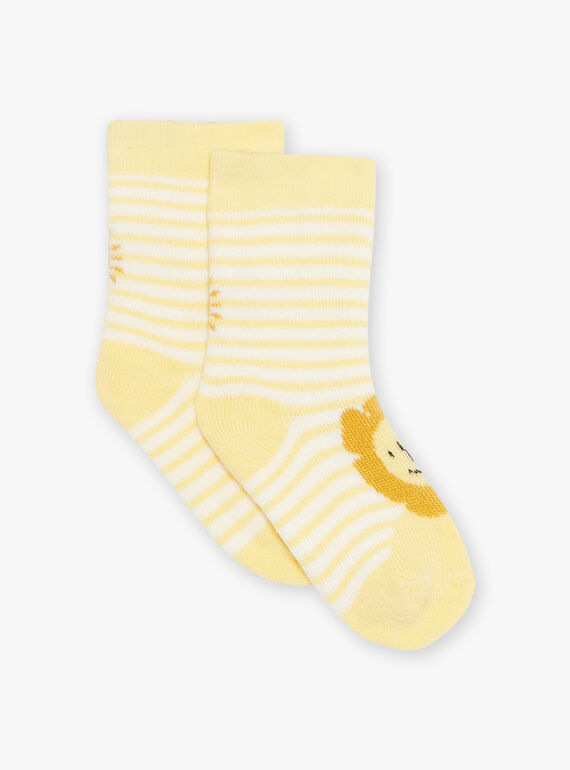 Gestreifte gelbe Socken mit Jacquard-Löwe FAARNOLD / 23E4BG82SOQ001