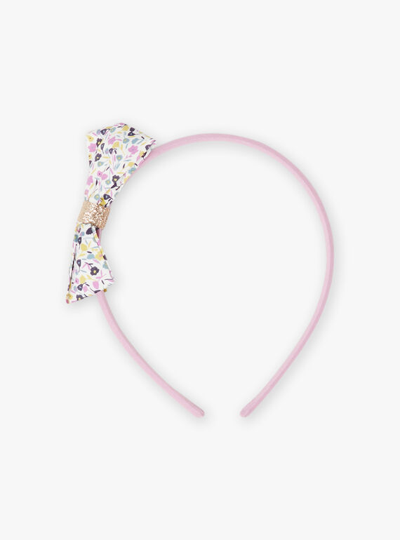 Mädchen rosa Stirnband mit Blumendruck Schleife BIROMETTE / 21H4PFS2TET329