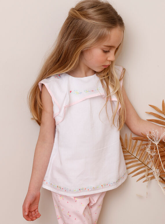 Bluse mit Volants für Mädchen, ecrufarben TYBOETTE / 20E2PFJ1CHE000