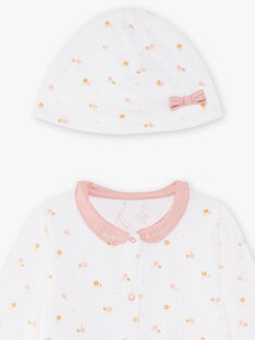Weißer Samtstrampler und Mütze mit Blumenmuster für Baby Mädchen CEALICE / 22E5BF62GRE001