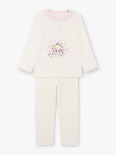 Mädchen-Pyjama-T-Shirt und Hose ecru und rosa BEBULETTE / 21H5PF61PYJ001