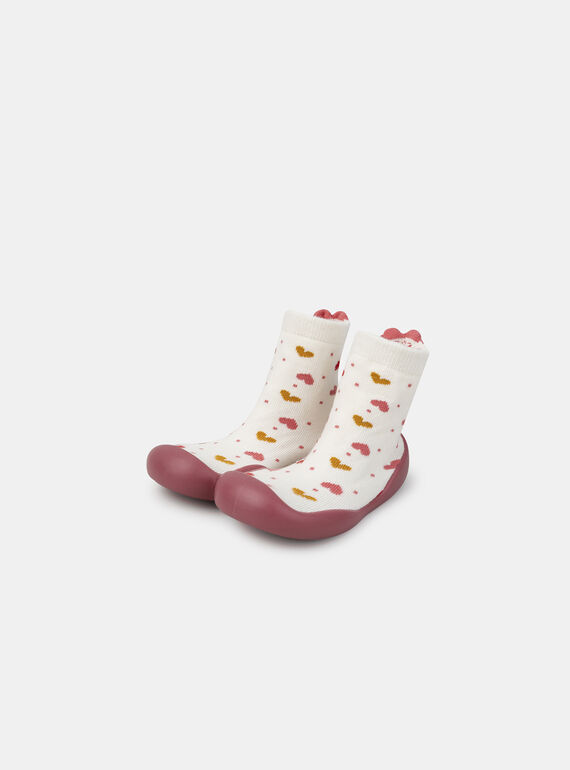 Ecrufarbene Babyschuhe in Söckchenform mit Herz, Baby, Mädchen NEBRUNE / 25F10BF31D08001