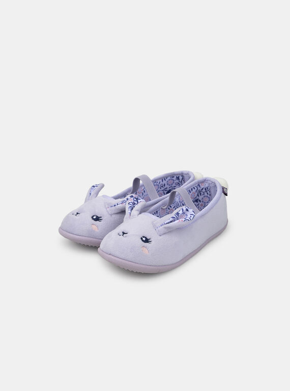 Ballerinas, violett mit Kaninchenkopf-Stickerei und Pompon Mädchen NUILAPETTE / 25F10PF31CHP205