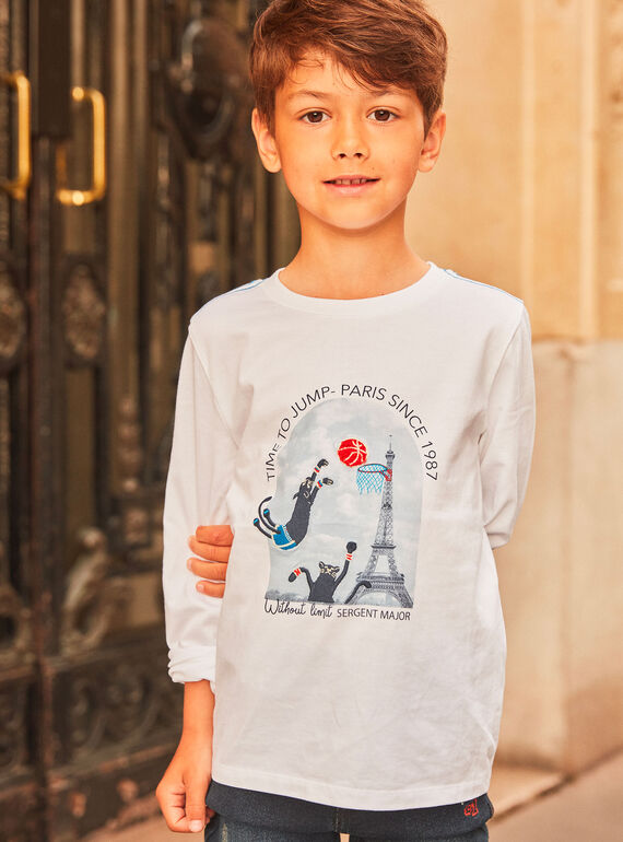 Weißes T-Shirt mit Korbflechtmuster in Paris GOPHOTAGE / 23H3PGD1TML000