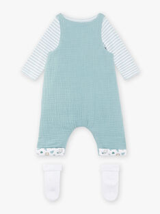 Blau-weißes Set aus Strampler, Overall und Socken für die Geburt eines Jungen CONAN / 22E0CGC3ENSC219