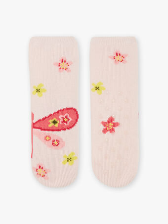 Chaussettes roses anti-dérapantes à imprimé fleur et libellule enfant fille BRIZOETTE / 21H4PFM1SOA321
