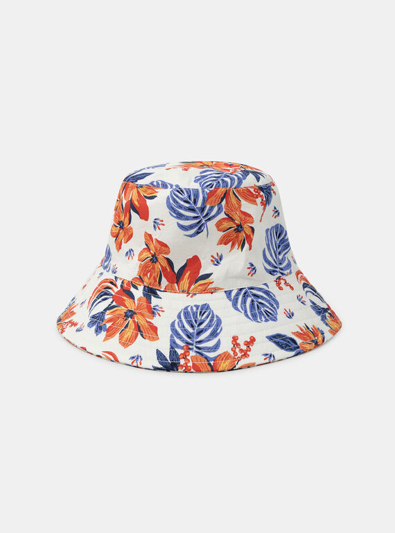 Bob in Weiß mit tropischer Blumenstickerei in Orange und Blau KLOBOBETTE / 24E4PFS1CHA001