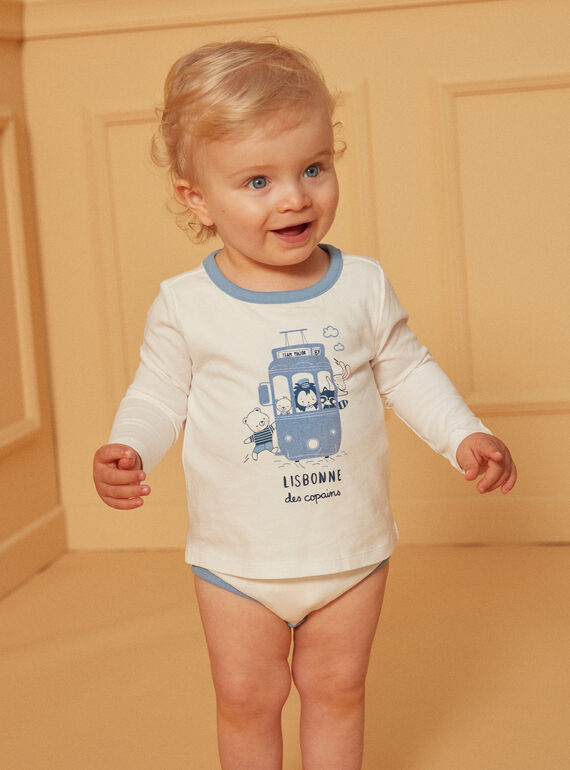 Body T-Shirt in Ecru und Hellblau mit Straßenbahn- und Tiermotiven LADULIO / 24H1BGJ1BOD001