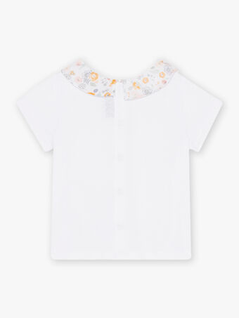 Baby Mädchen T-Shirt in Ecru mit Blumendruck am Kragen CYALICE / 22E1BF11BRA001
