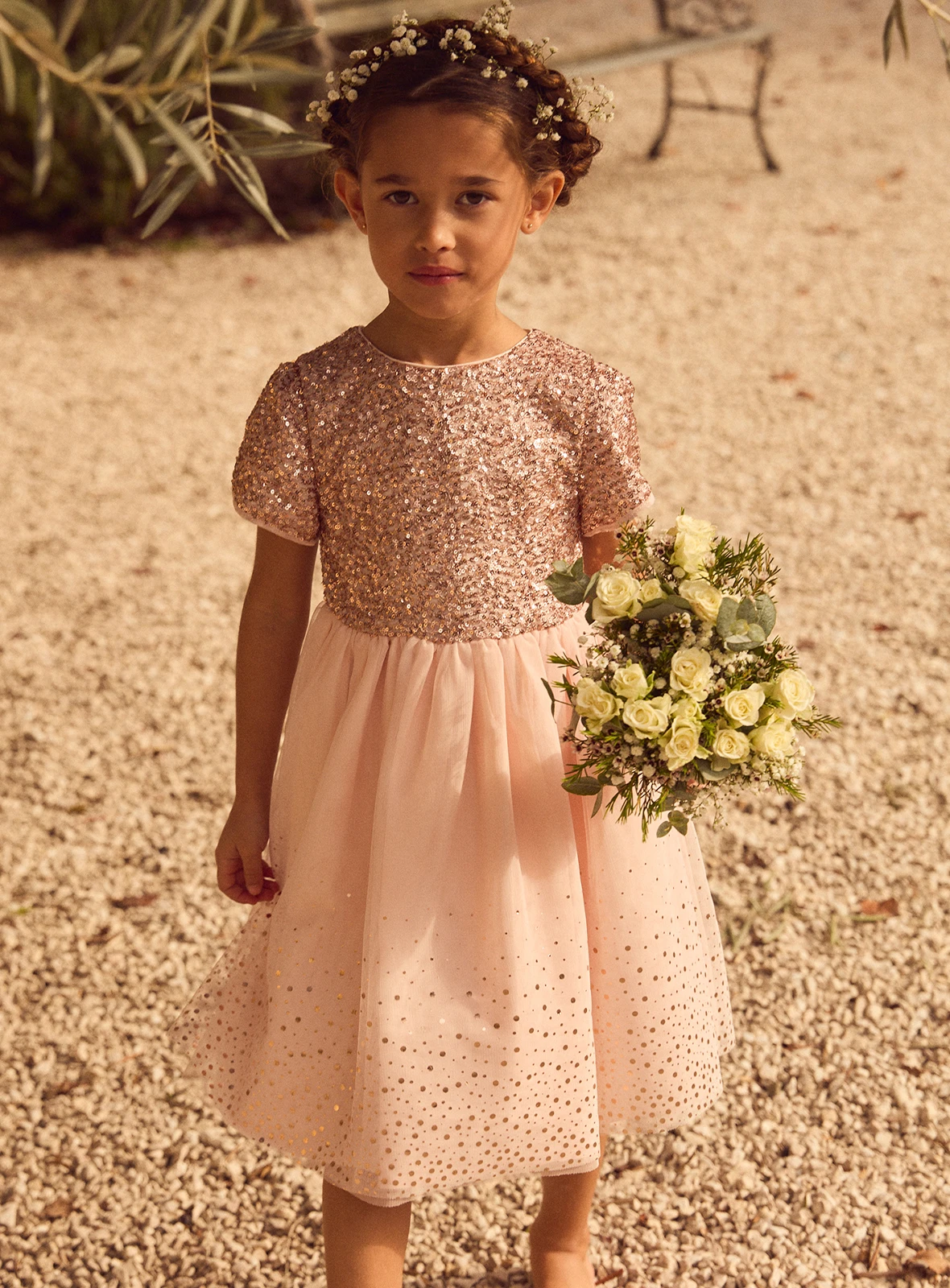 Sergent Major - Kollektion Zeremonie : Rosafarbenes Kleid aus Tüll und Pailletten